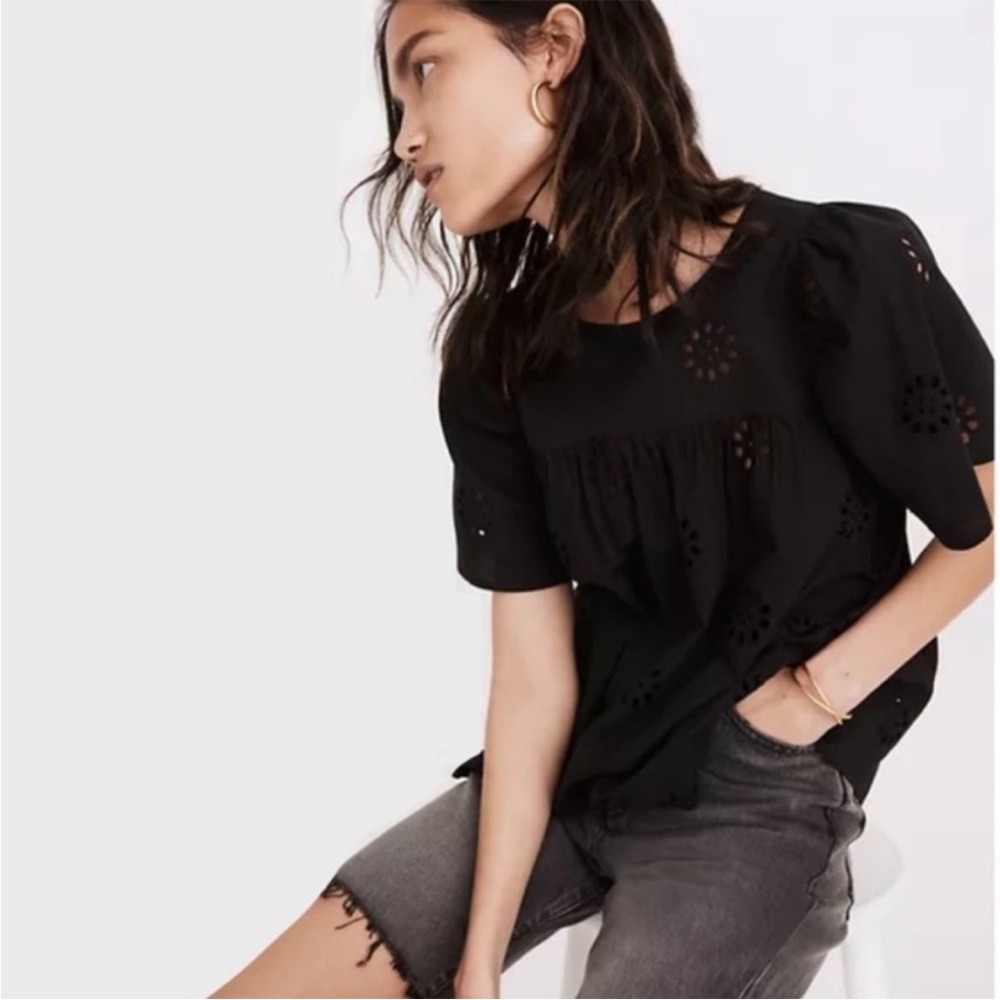 Madewell Black Eyelet Top